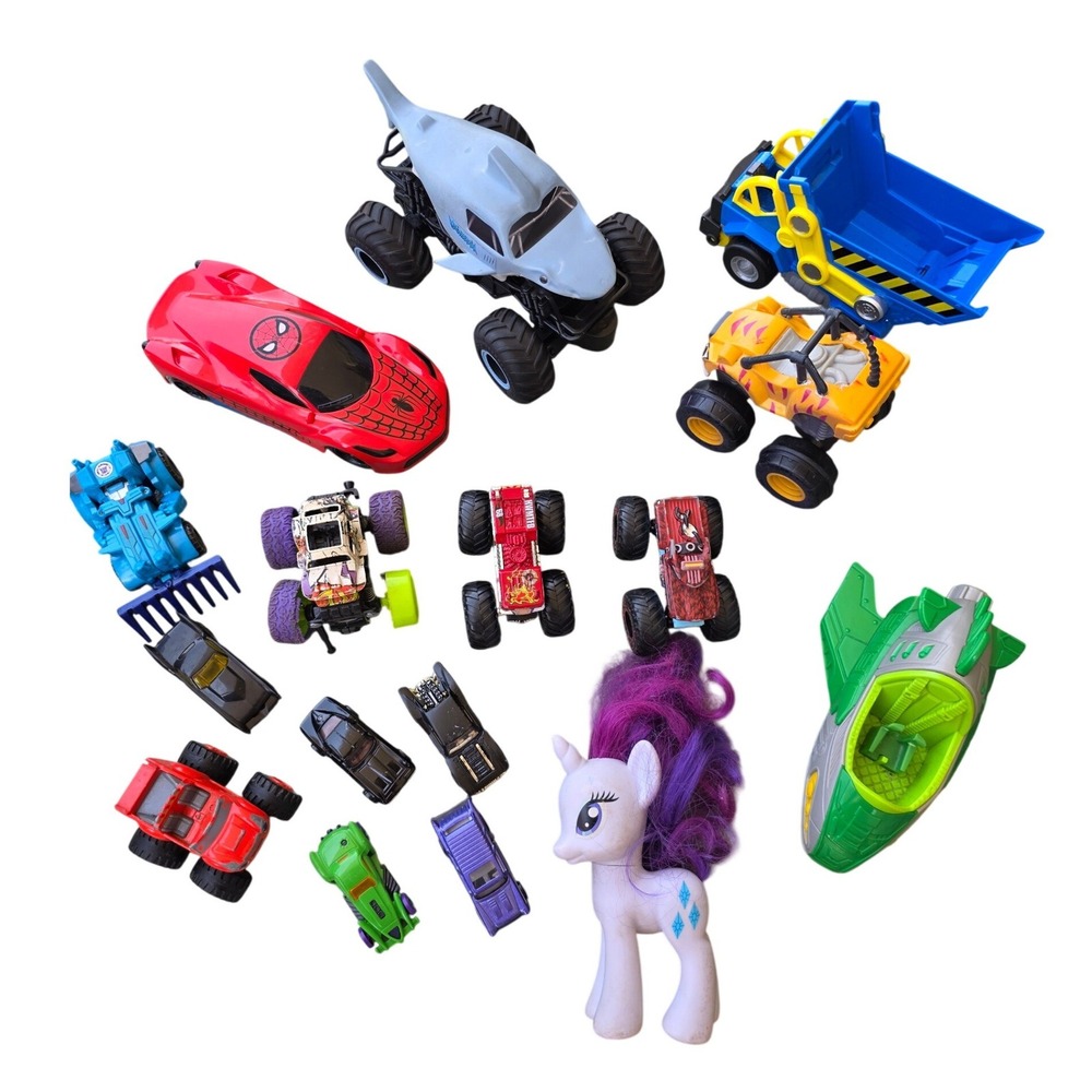 Mixed Toy Lot Monster Trucks Hot Wheels Spider-Man My Little Pony Batman 15pc D1